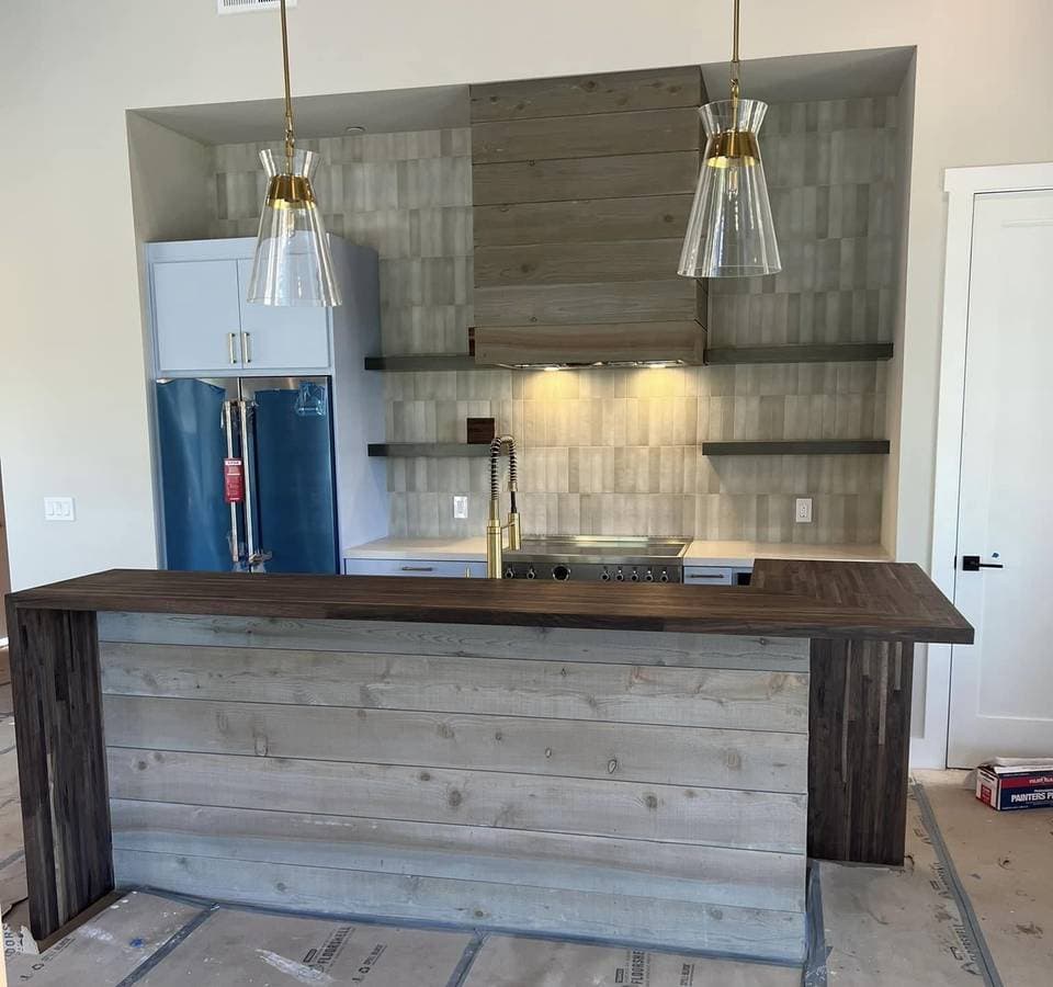 picture of a newly remodeled basement kitchen luxury and wood grain