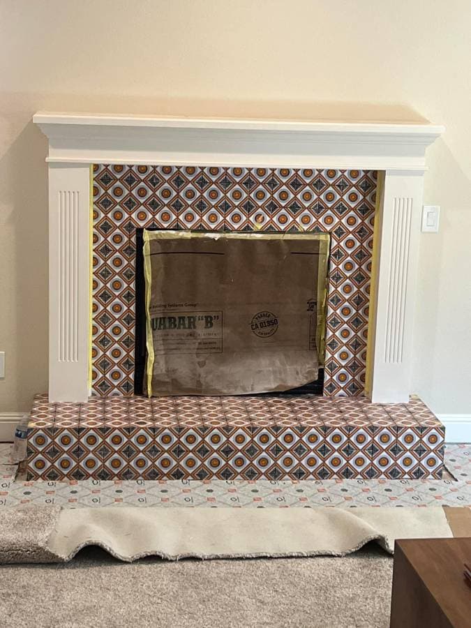 newly tiled fireplace with luxury custom tiles